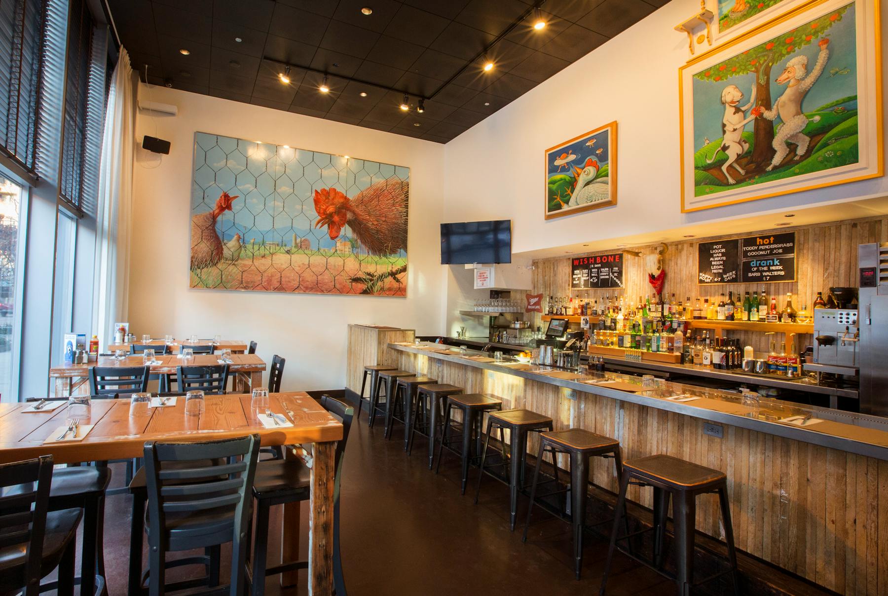 The Wishbone bar with the big rooster painting